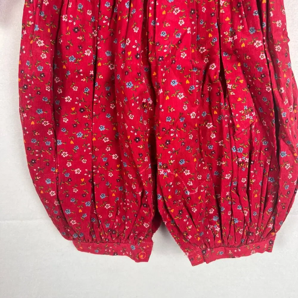 Vintage Carriage Boutiques Smocked Bubble Romper 3M Red Floral Peter Pan Baby